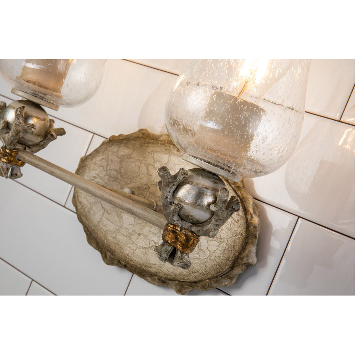 Trellis 2 Light 14 inch Hand-painted with putty patina and silver leaf orb Bath Light Wall Light